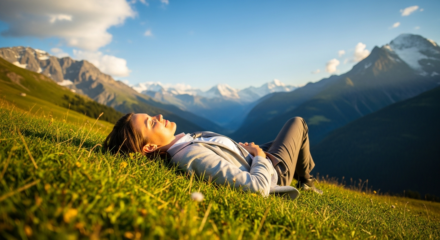 Salesperson relaxing on Alpine meadow